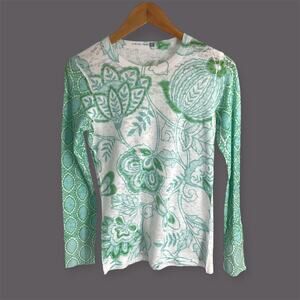 WHIMSY ROSE Long Sleeve Thermal Top Boho Tropical Floral Small Made USA Sweater